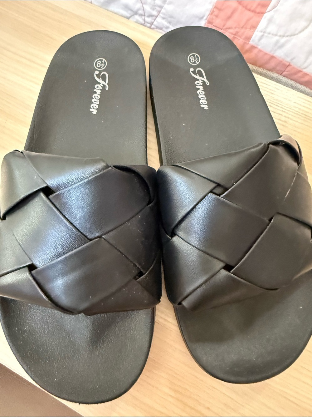 Forever Brand Black Braided Slide Sandals